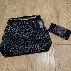 bebe glitter handbag w/ matching wallet